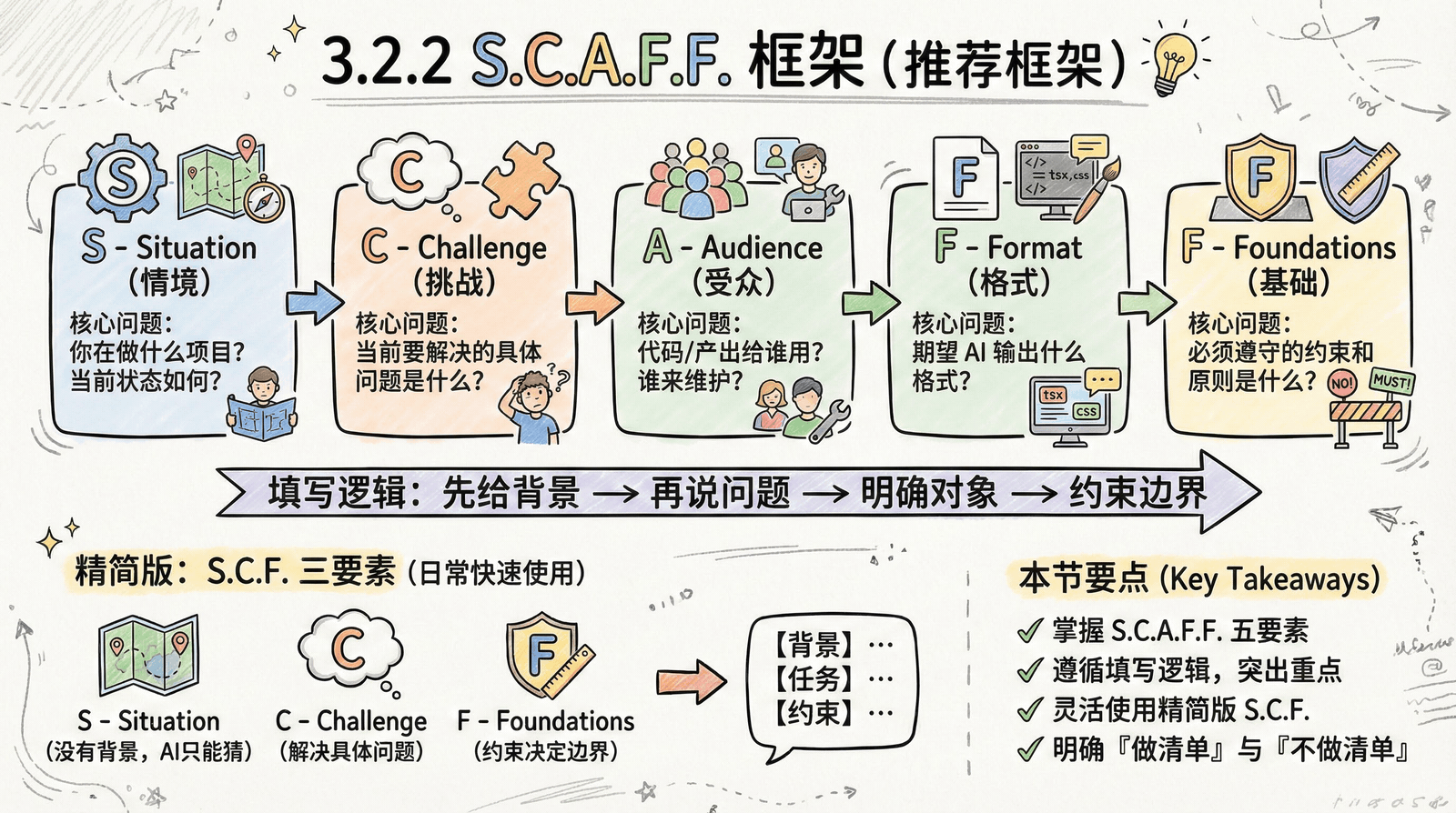 SCAFF 框架——场景、约束、行动、格式、反馈的结构化 Prompt 方法