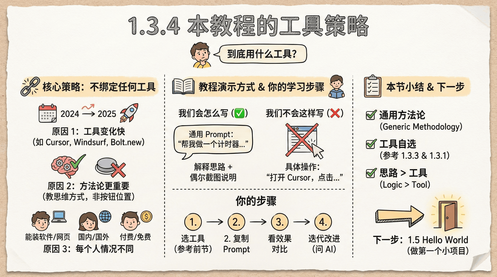 本教程的工具策略——不绑定任何工具,通用方法论 + 工具自选